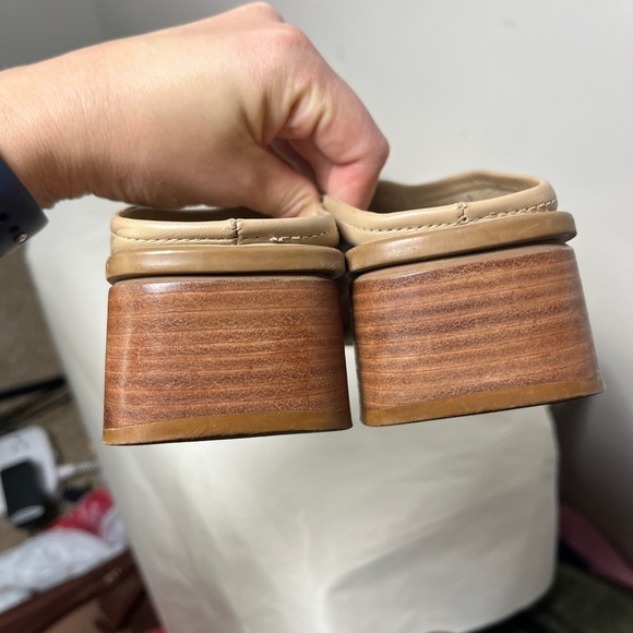 Westies Vintage Tan Square Toe Leather Chunky Heeled Mules size 7.5 - Picture 4 of 12